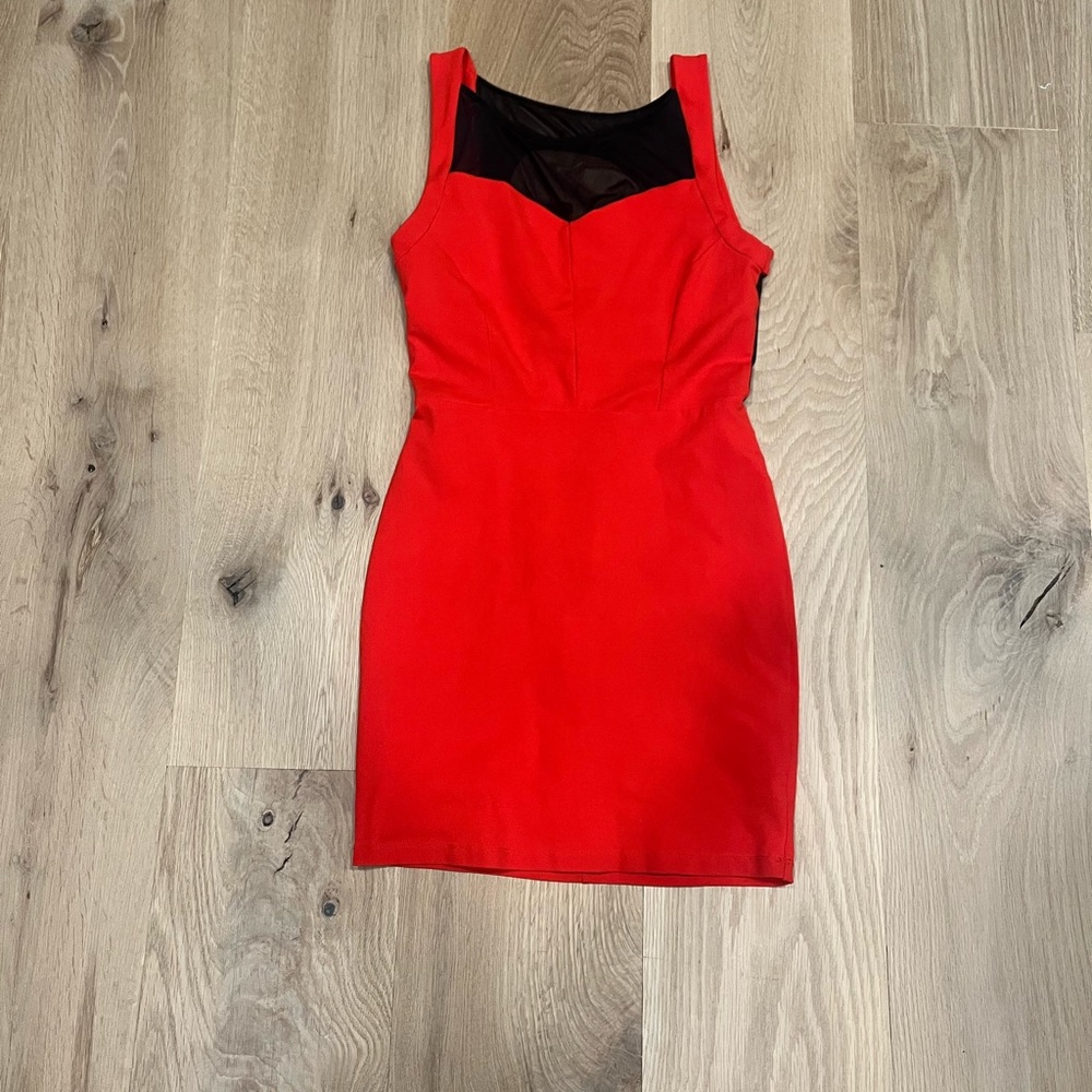 Bebe Red and Black Bodycon Sleeveless Mini Dress Medium
